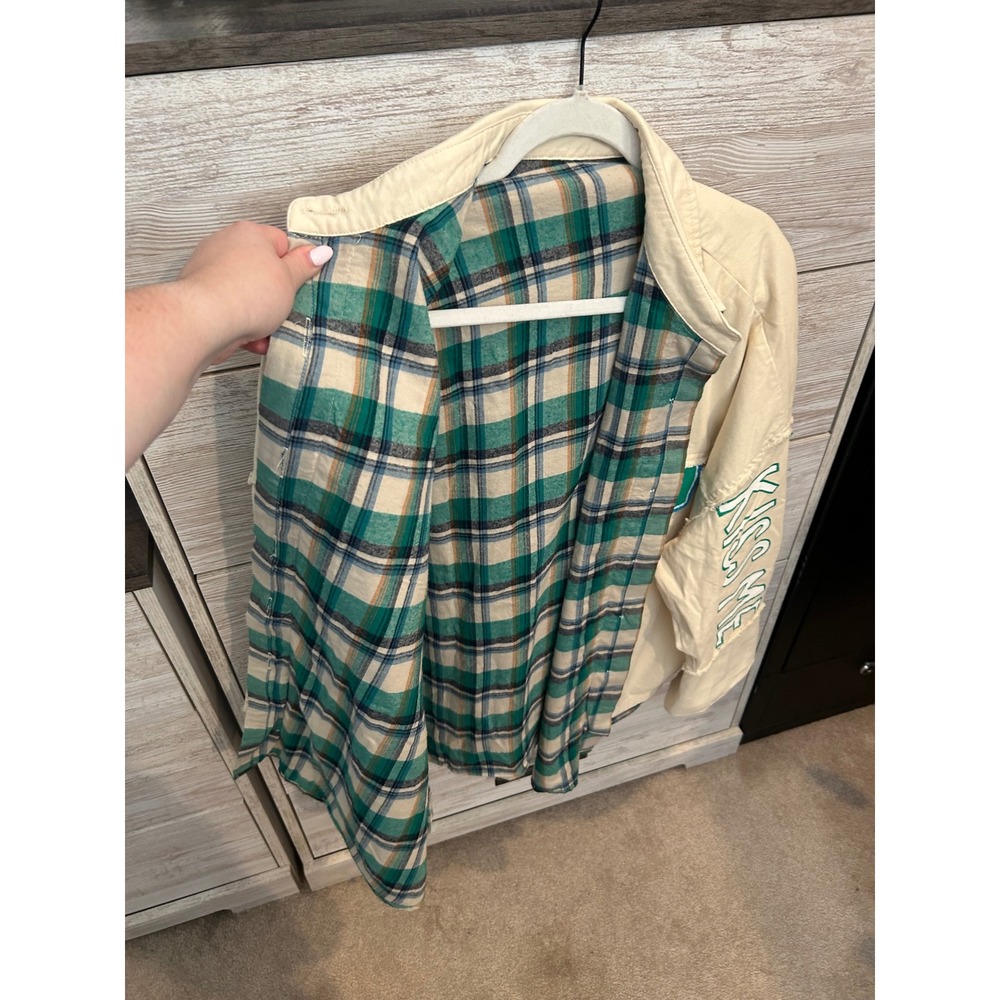 Wren and Glory Kiss Me Jacket One Size Hand Painted Shamrock Plaid Layered Cream - Picture 5 of 8